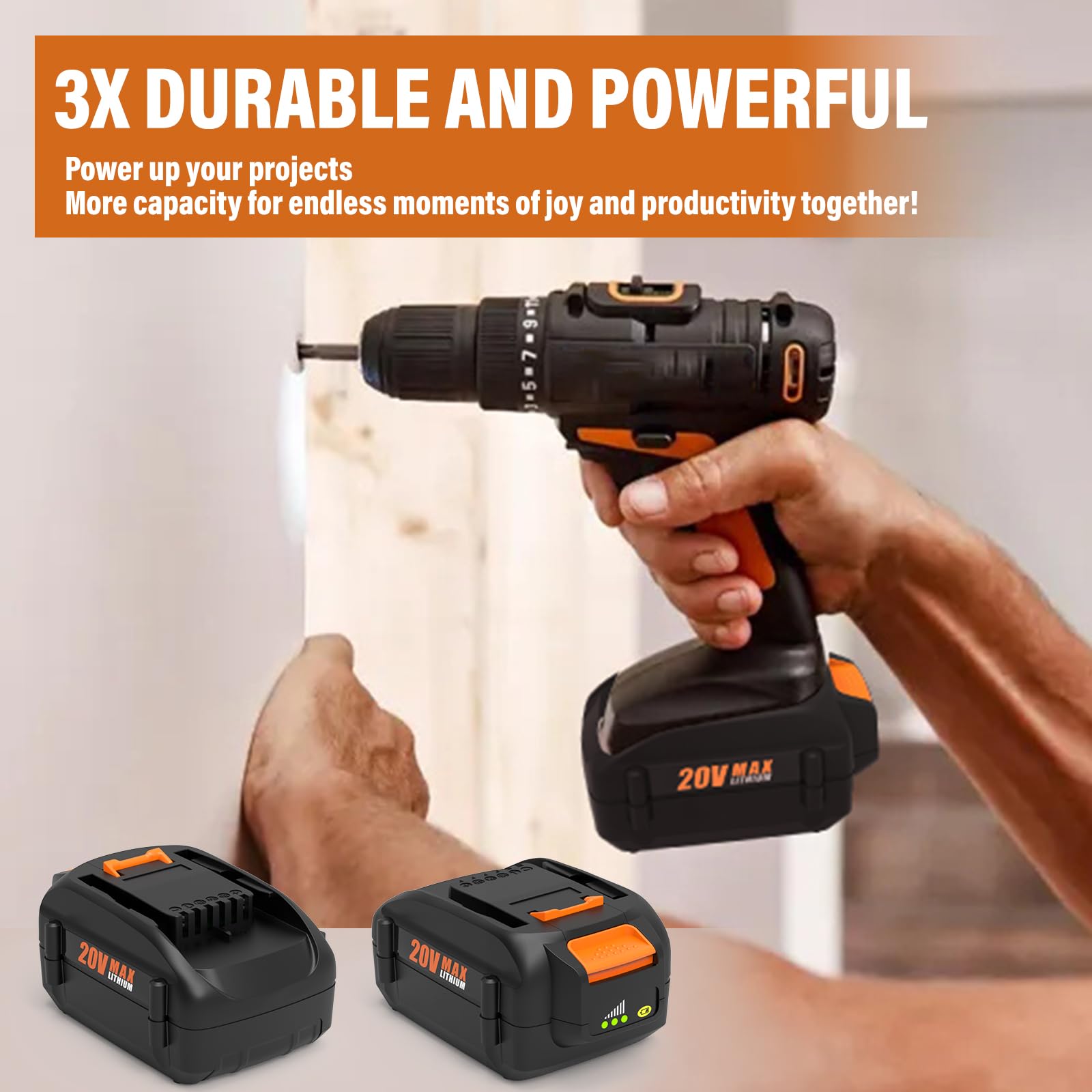 Bakipante 2-Pack 6.5Ah Battery Replacement for Worx 20V Battery Power ShareWA3575 WA3525 WA3578 WA3520 WA3742 WA3669 WG155s WG251s WG890 WG890 WG891 Compatible with Worx 20 Volt Max Cordless Tools