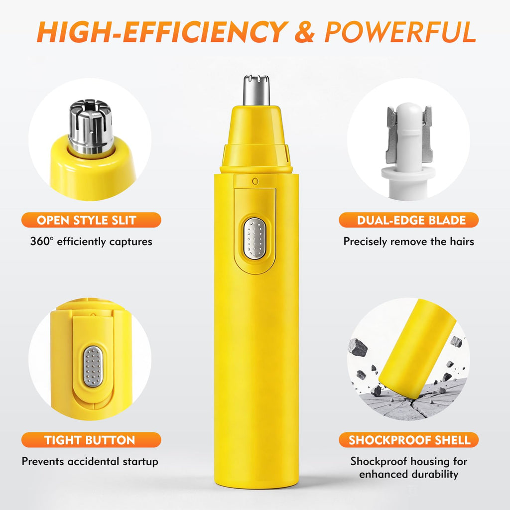 IWR Nose Hair Trimmer, Rechargeable Nose Hair Trimmer for Men Women with Cleaning Brush, Multifunctional Nose and Ear Hair Trimmer Improved Stainless Steel Replaceable Blade （Yellow）
