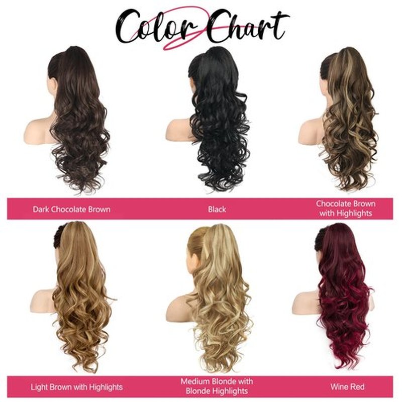 N NAYASA 24''Long Wavy Ponytail Extension, Burgundy Ombre Claw Clip Hair Piece, Long Curly Wavy Wine Red Ponytail Hair Extension Jaw Clip on Pony Tails Hairpiece for Women