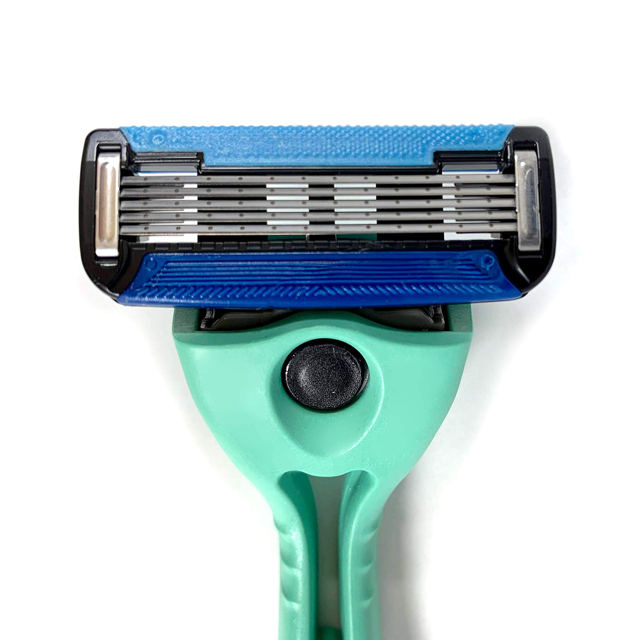 Preserve POPi Shave 5 Razor System Made with Recycled Ocean Plastic, Neptune Green - 5 Blade Razor with 4 Replacement Cartridges