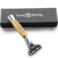 Frank FS shaving Manual Razor, 3 Blade Razor with Natural Bamboo Handle,Unisex Sustainable Razor Diamond Wood Grain Pattern Handle Shaving Razor