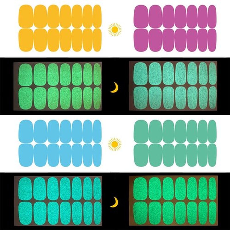 JERCLITY 168 Pieces 12 Sheets Luminous Solid Color Nail Polish Strips Glow in The Dark Nail Wraps for Short Nails Nail Decals Self-Adhesive Nail Stickers Full Nail Wraps for Women Girls Nail Art