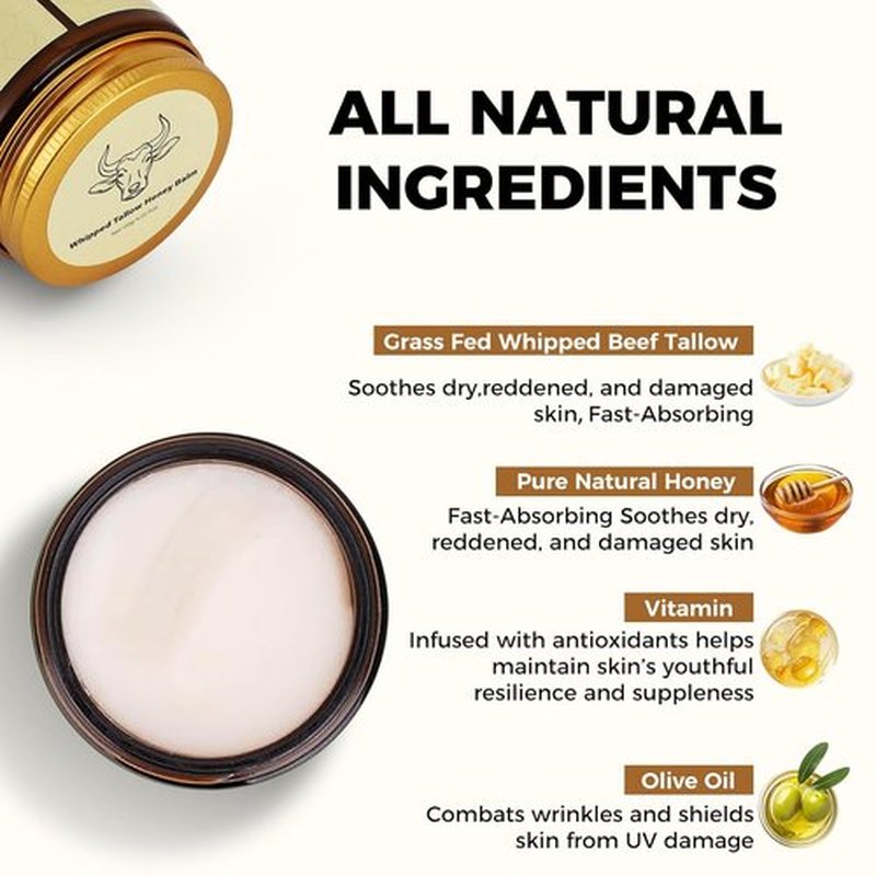 Lopeie Beef Tallow Moisturizer - Organic Grass-Fed Whipped Cream for Dry Skin | 4.23oz Unscented
