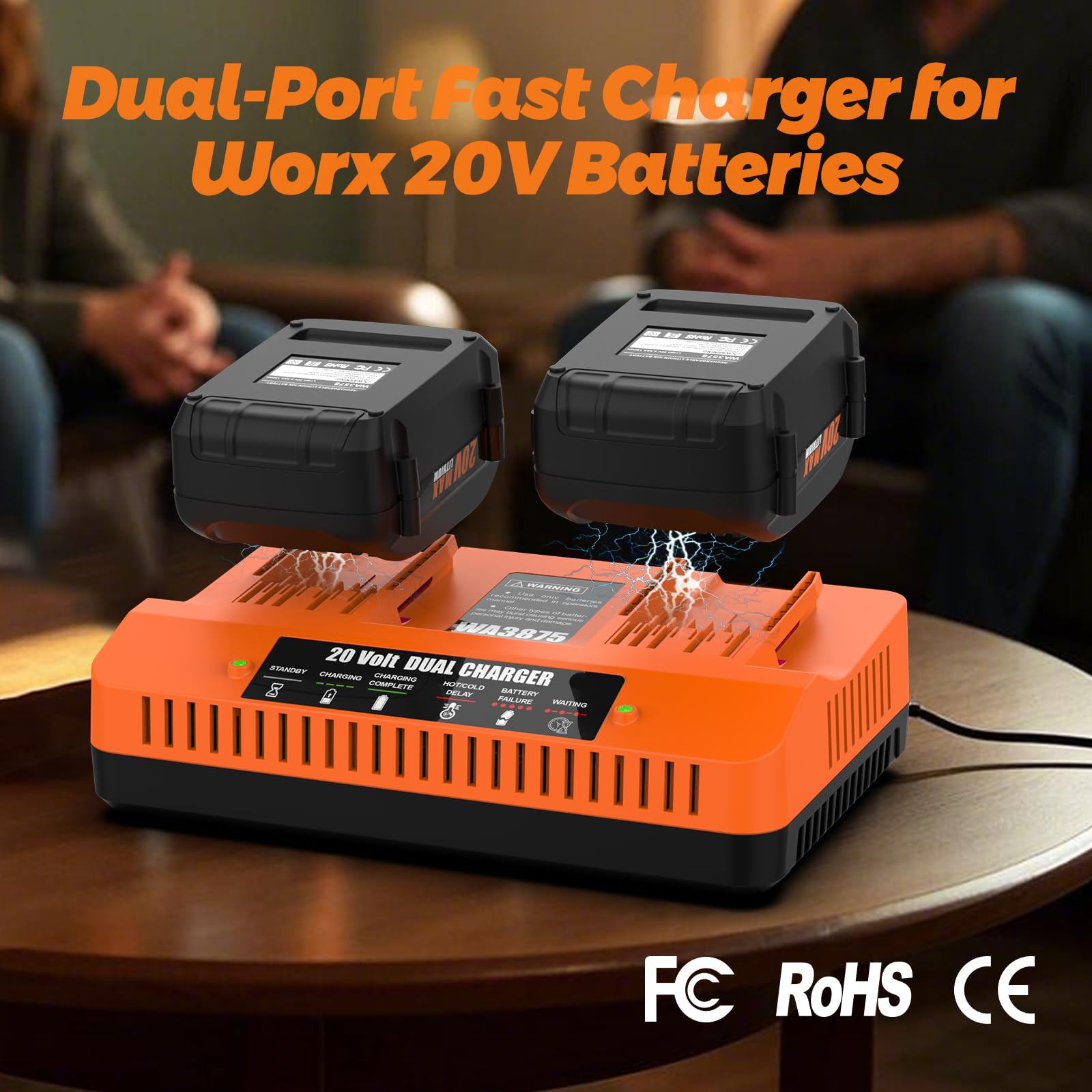 BECDXPal 2 Pack 6500mAh Replacement for Worx 20V Battery and Charger Kit for WA3525 WA3520 WA3575 Compatible with Worx Battery 20V and 40V (2X20V) Cordless Tools