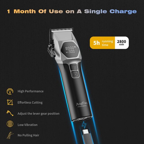 ANGFAN Professional Cordless Hair Clippers for Men - 8000RPM 5-Speed Motor with 440C Black Oxide Blades, Barber Clippers Kit with Charging Dock & 8 Guards,Salon Grade Hair Cutting Set for Barbers