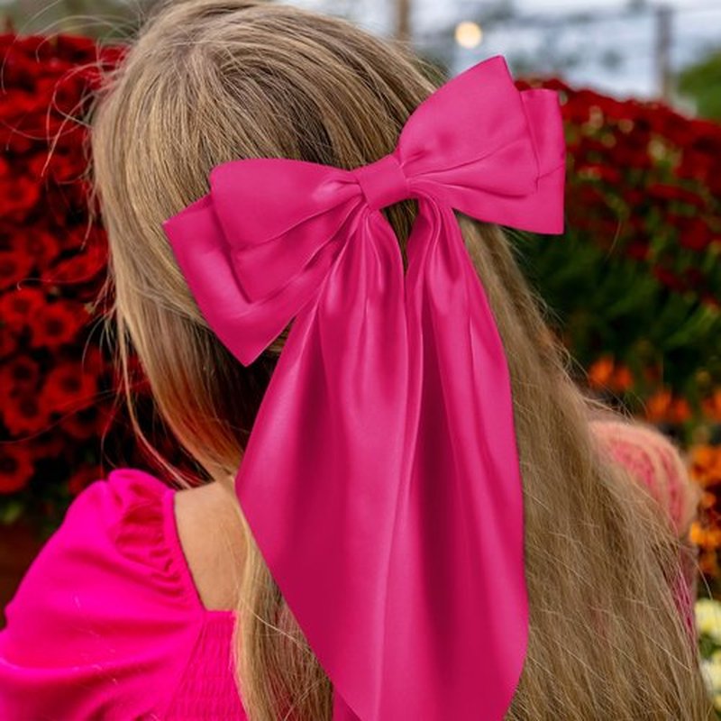 Hoteam 16 Pcs Silky Satin Hair Bows Bulk for Women Large Hair Ribbons Valentines Oversized Bows Galentines Long Tail Large Bow-knot Clips Accessories Gifts(Vibrant)