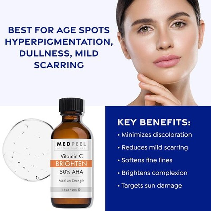 Medpeel Chemical Peel Kit - 50% AHA & Vitamin C Brightening Peel | Medium Strength, 1oz/30ml (Set of 3)