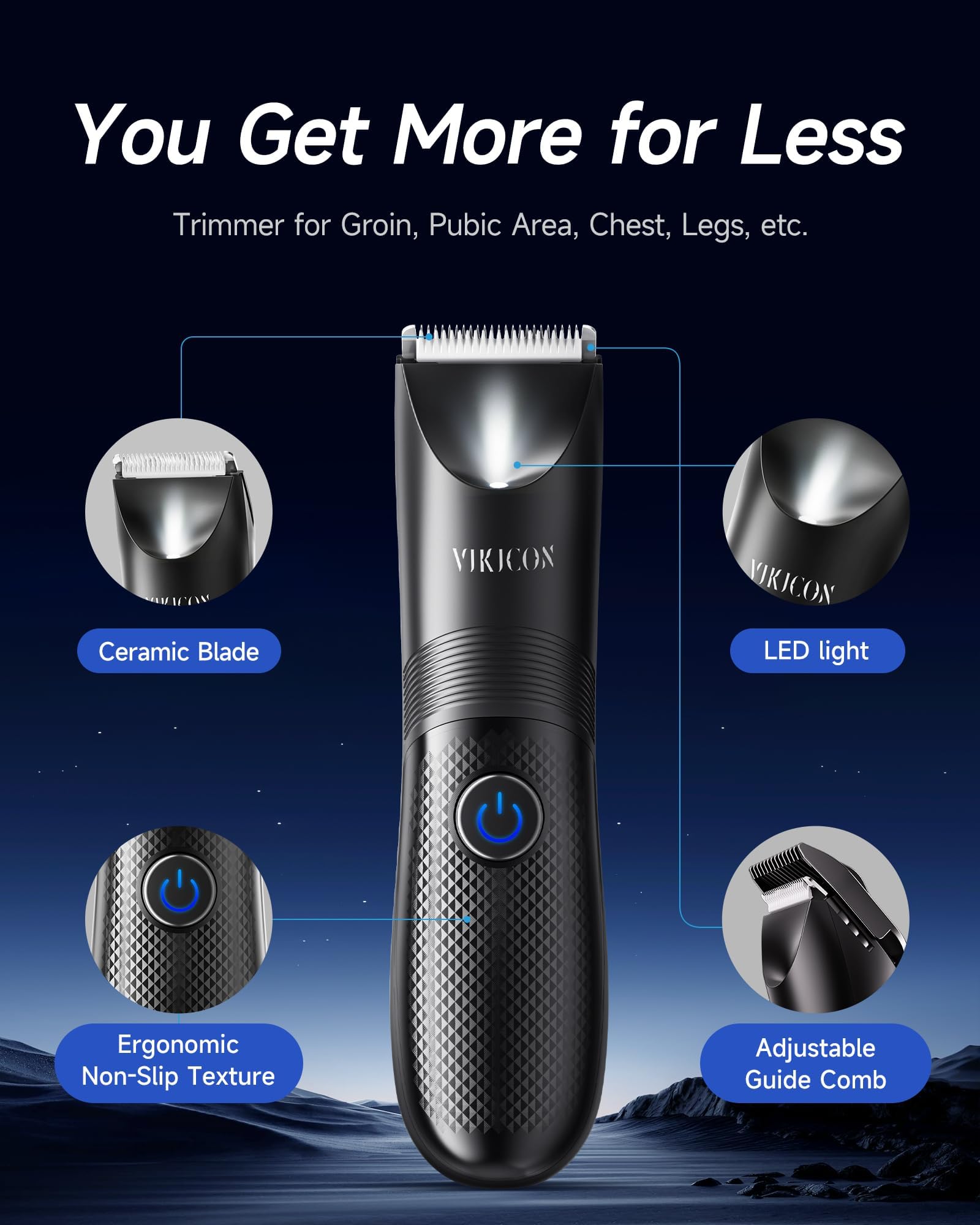 Manscape Trimmer for Men - No Nicks Electric Razor-Shaver for Balls/Pubic/Groin/Legs/Chest Hair Removal w/Light & Ceramic Blade, IPX7 Waterproof Full Body Hair Groomer USB-C Charging, Gifts for Men
