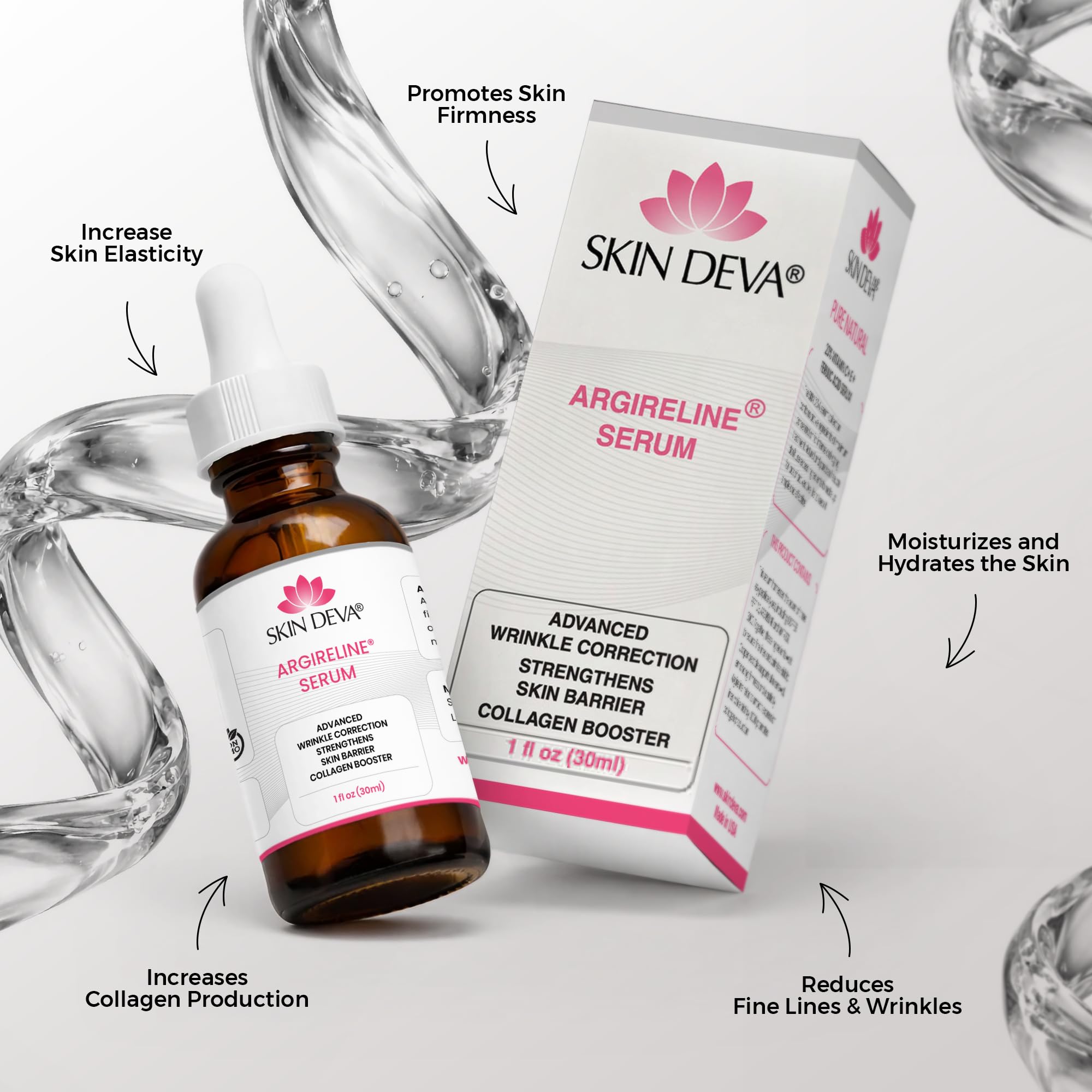 Skin Deva Argireline® Peptide Serum with Hyaluronic Acid – Acetyl Hexapeptide-8 Formula – Hydrating Anti-Aging Face Serum for Fine Lines & Smoother-Looking Skin (1 fl oz)