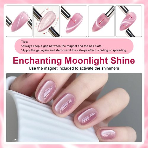REDHSHUI Cat Eye Gel Nail Polish Set 6 Pcs Magnetic Sparkle Diamond Glitter Nude Pink Light Purple Red Silver Sheer Pink Velvet Ice Jelly Gel Polish with Magnet Stick UV LED Curing Requires Soak Off