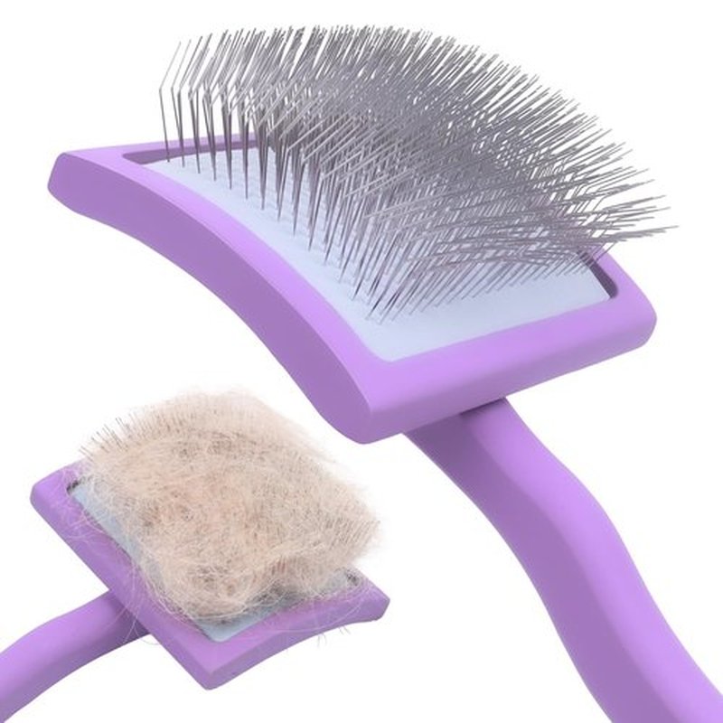 Homyneer Extra-Long Pin Slicker Brush for Large Dogs, Removes Tangles, Mats & Undercoat Fluff, Wood Handle, Grooming Tool for Poodle Goldendoodle Labradoodle & Thick-Coat Breeds, Purple