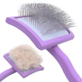Homyneer Extra-Long Pin Slicker Brush for Large Dogs, Removes Tangles, Mats & Undercoat Fluff, Wood Handle, Grooming Tool for Poodle Goldendoodle Labradoodle & Thick-Coat Breeds, Purple