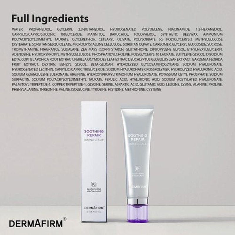 Dermafirm Soothing Repair Toning Cream - Korean Skin Care Moisturizer Face Cream w/Niacinamide, Bakuchiol, Glutathione & 8x Hyaluronic Acid - Vegan Glowing Skin Firming Cream (1.69 fl oz)