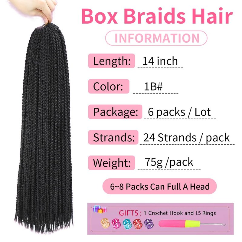 YUSSAY Crochet Box Braids 14 Inch 6 Packs 144 Strands Goddess Box Braids Crochet Hair Pre looped Crochet Hair for Black Women (14 Inch 1B)