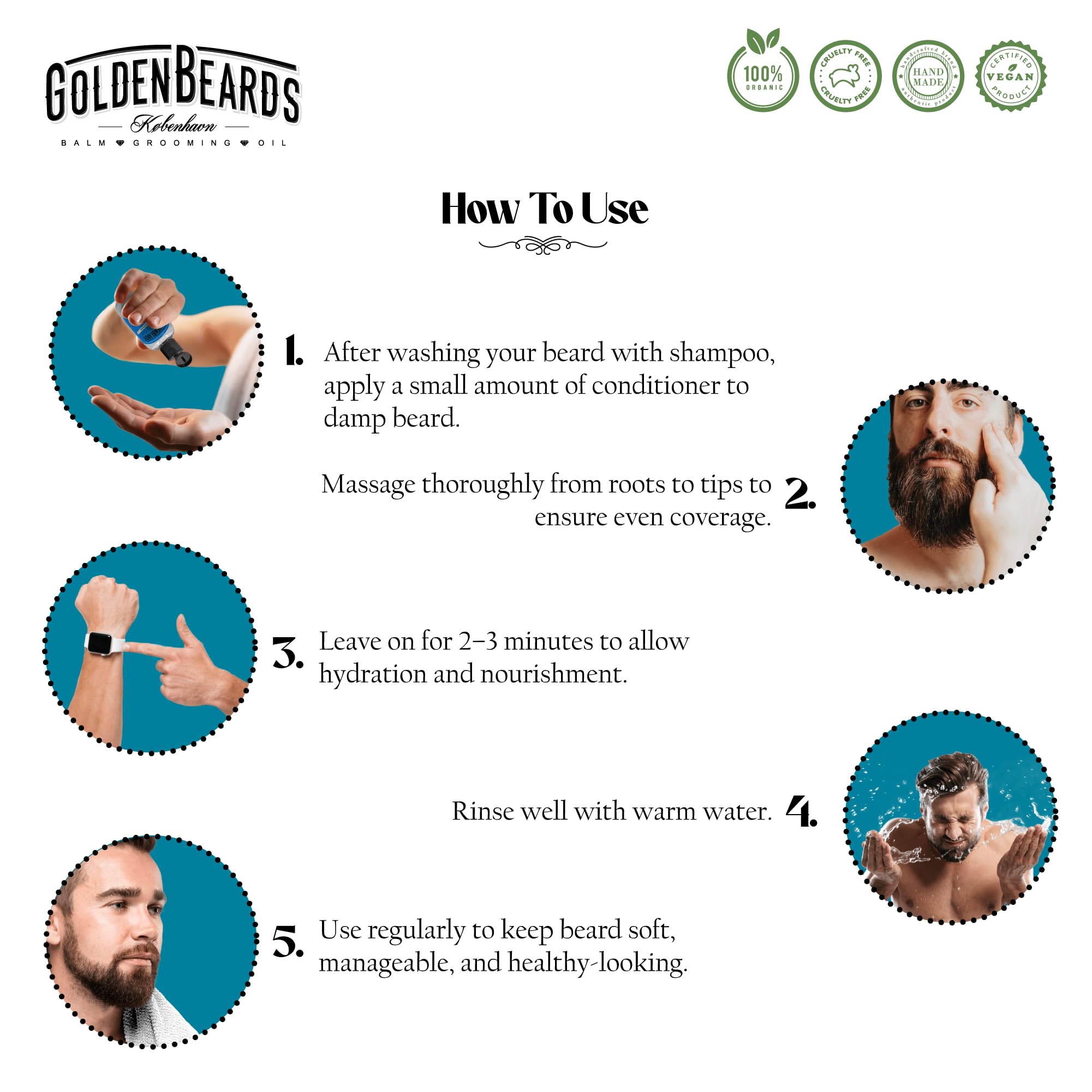 Golden Beards Beard Wash Set or single – Organic Beard Shampoo & Conditioner for Men, 100ml Each – Nourishing Jojoba & Oils with Carshalton Lavender Scent, Vegan & Handmade in Denmark (Conditioner)
