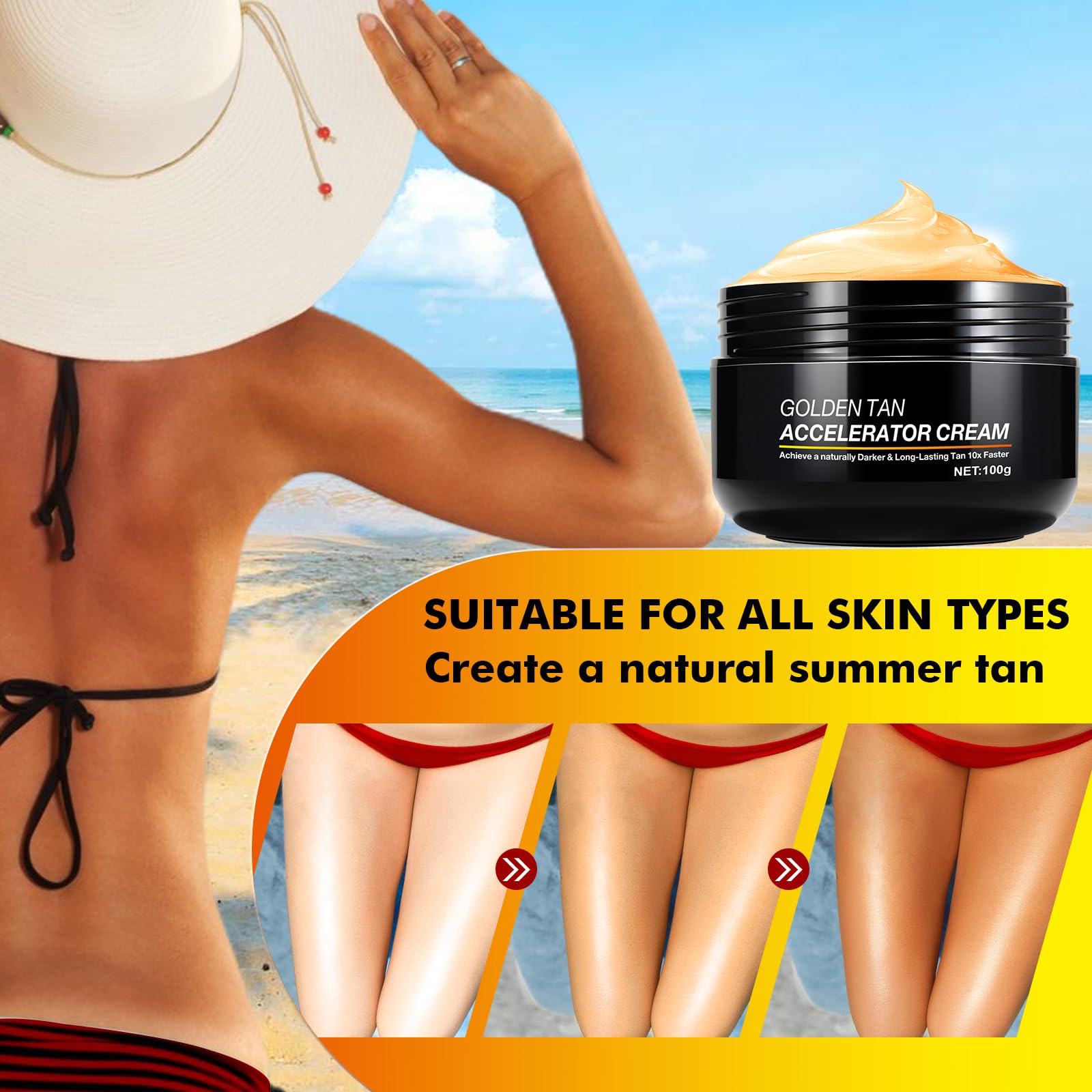 Tan Accelerator Cream, Natural Tanning Lotion for Face & Body | Indoor & Outdoor Use,Best Tanning Lotion to Get Dark Fast, Long-Lasting Glow(2-Pack)