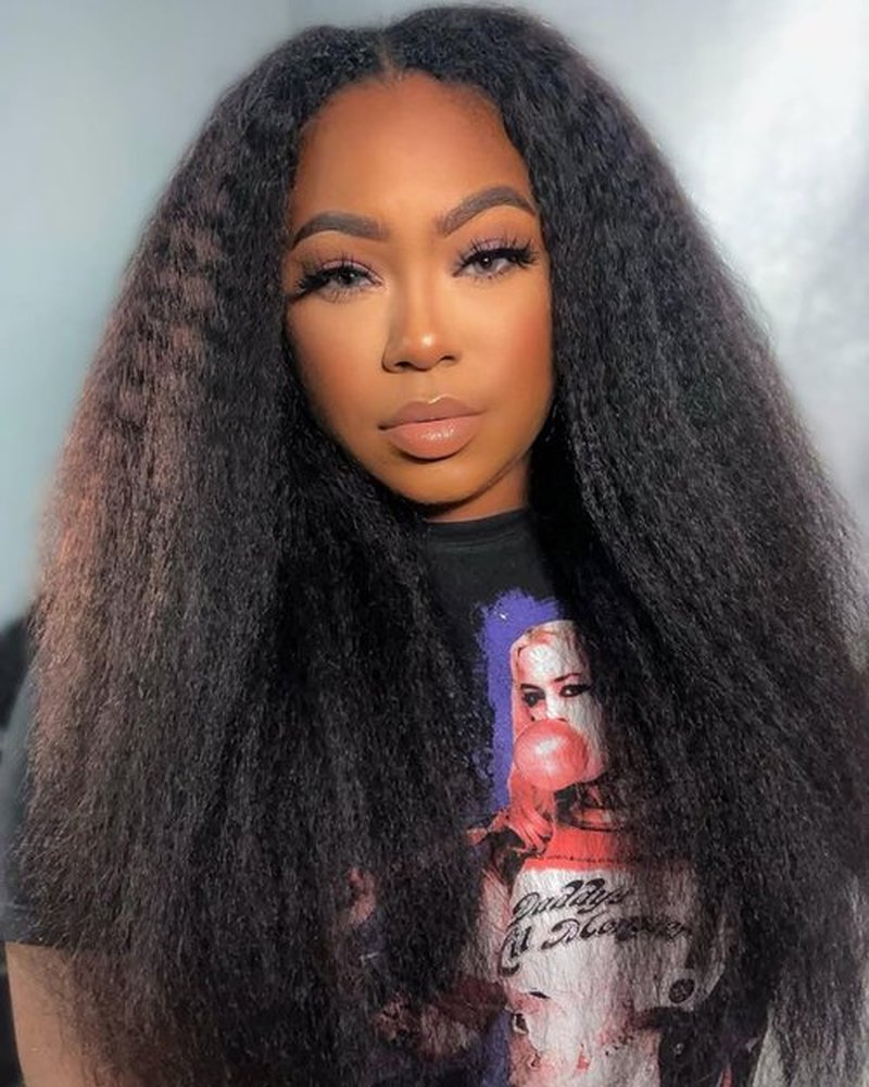 Kinky Straight Half Wig Human Hair 200% Density 3 In 1 Wear and Go Glueless Wigs Human Hair Half Wig Kinkystraight Seamless Flip Over Wig Human Hair Glueless Beginner Friendly Natural Black 14 Inch