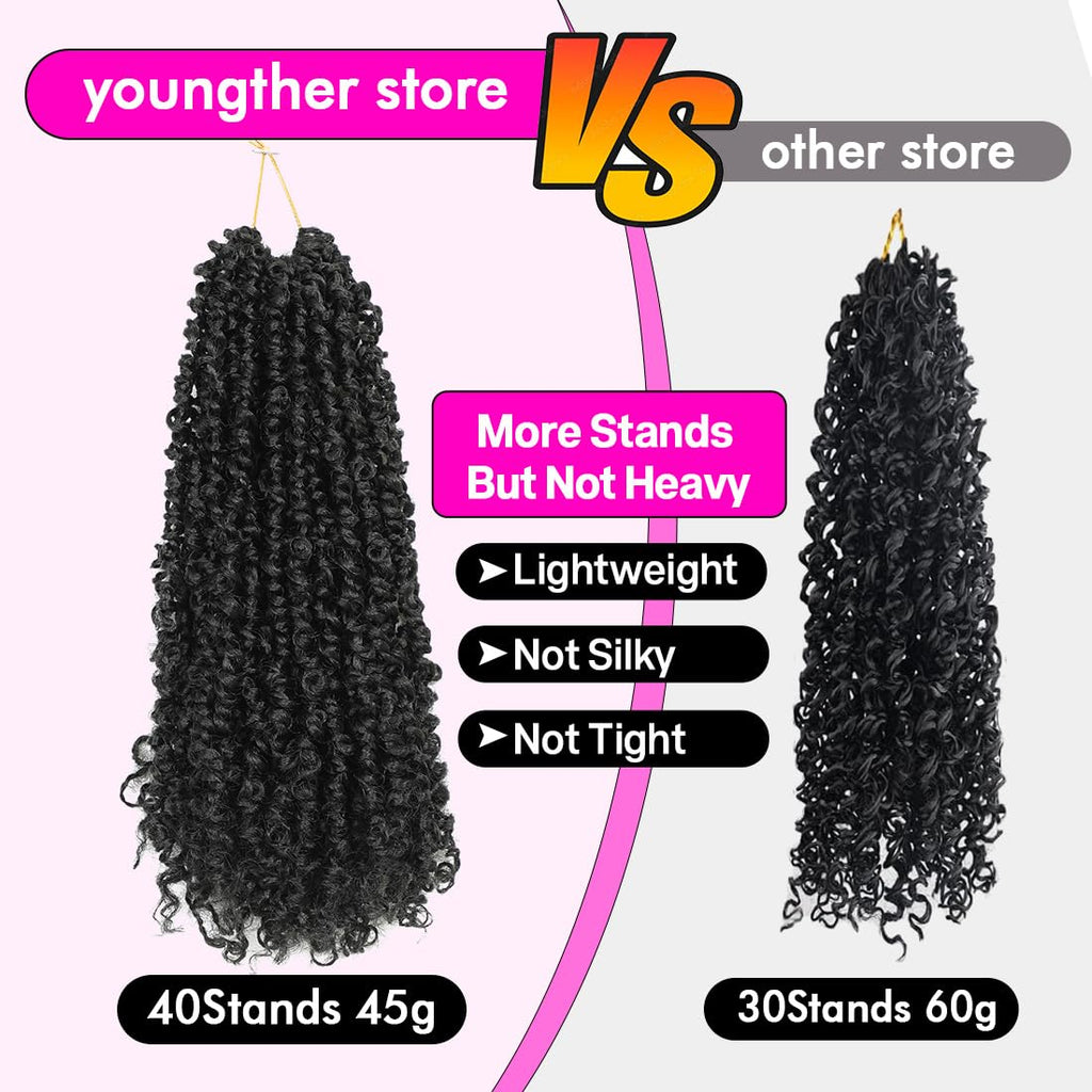 Youngther Yanky twist crochet hair 12 Inch 6Pack(40stands/Pack) Natural Black Pre-Twisted Fluffy Yankee Twist curly crochet hair for black women hair (1B)