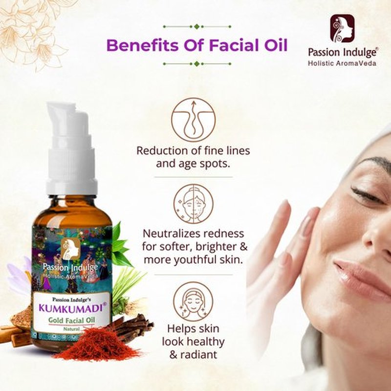 Passion Indulge Kumkumadi Gold Tailam for Face | Radiant & Revitalizes Skin – Ayurvedic Face Oil with Saffron, Vetiver, Essential Oils & 16 Herbs | Reduces Dark Spots & Signs of Aging – 0.33 fl oz