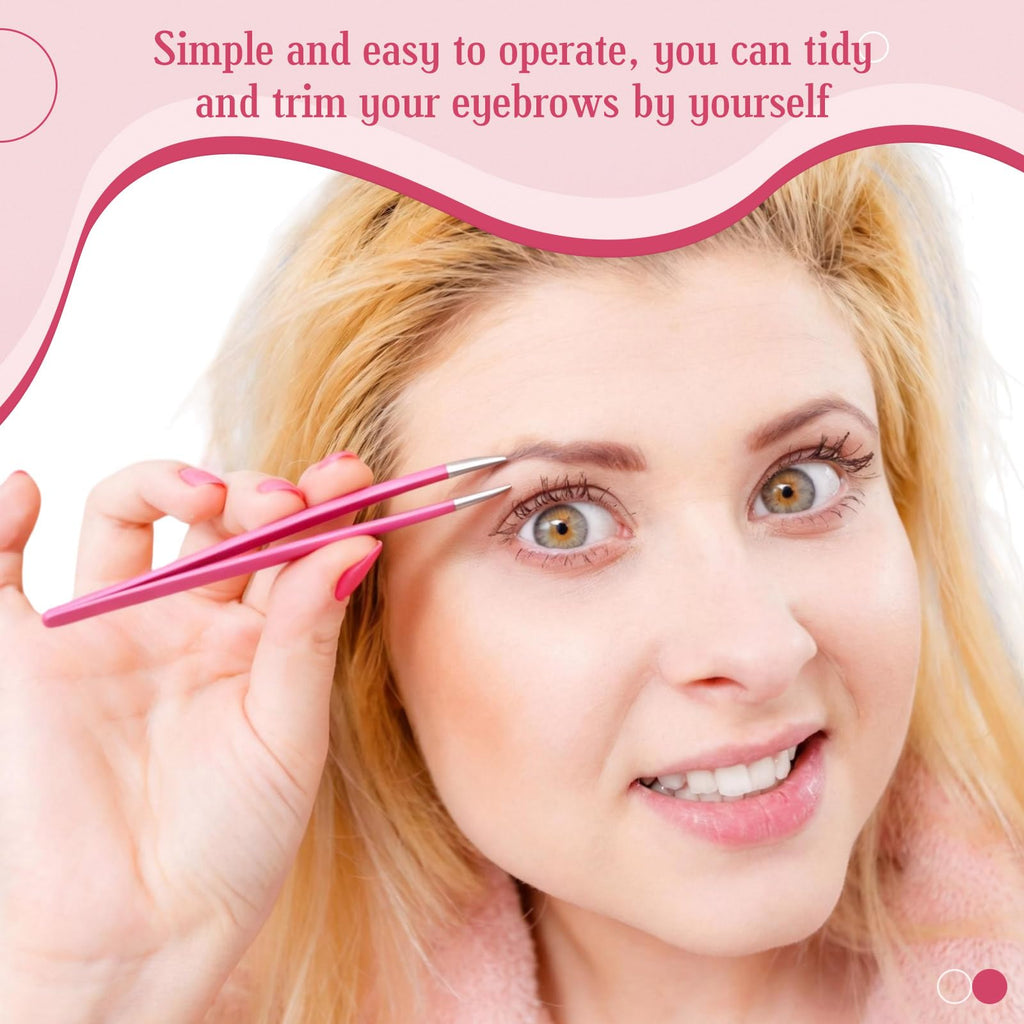 Mudder 24 Pieces Eyebrow Tweezers Bulk Stainless Steel Slanted Tip Precision Tweezers for Facial Hair, Blackhead and Tick Remover, Men and Women Professional(Neon Pink)