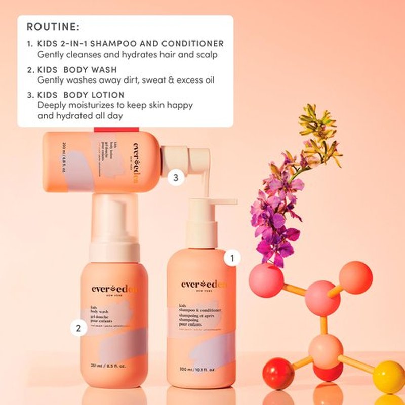 Evereden Kids Shampoo and Conditioner 2 in 1 and Kids Body Wash set | Gentle and Clean Skin Care | Non-toxic Ingredients | Cool Peach scent