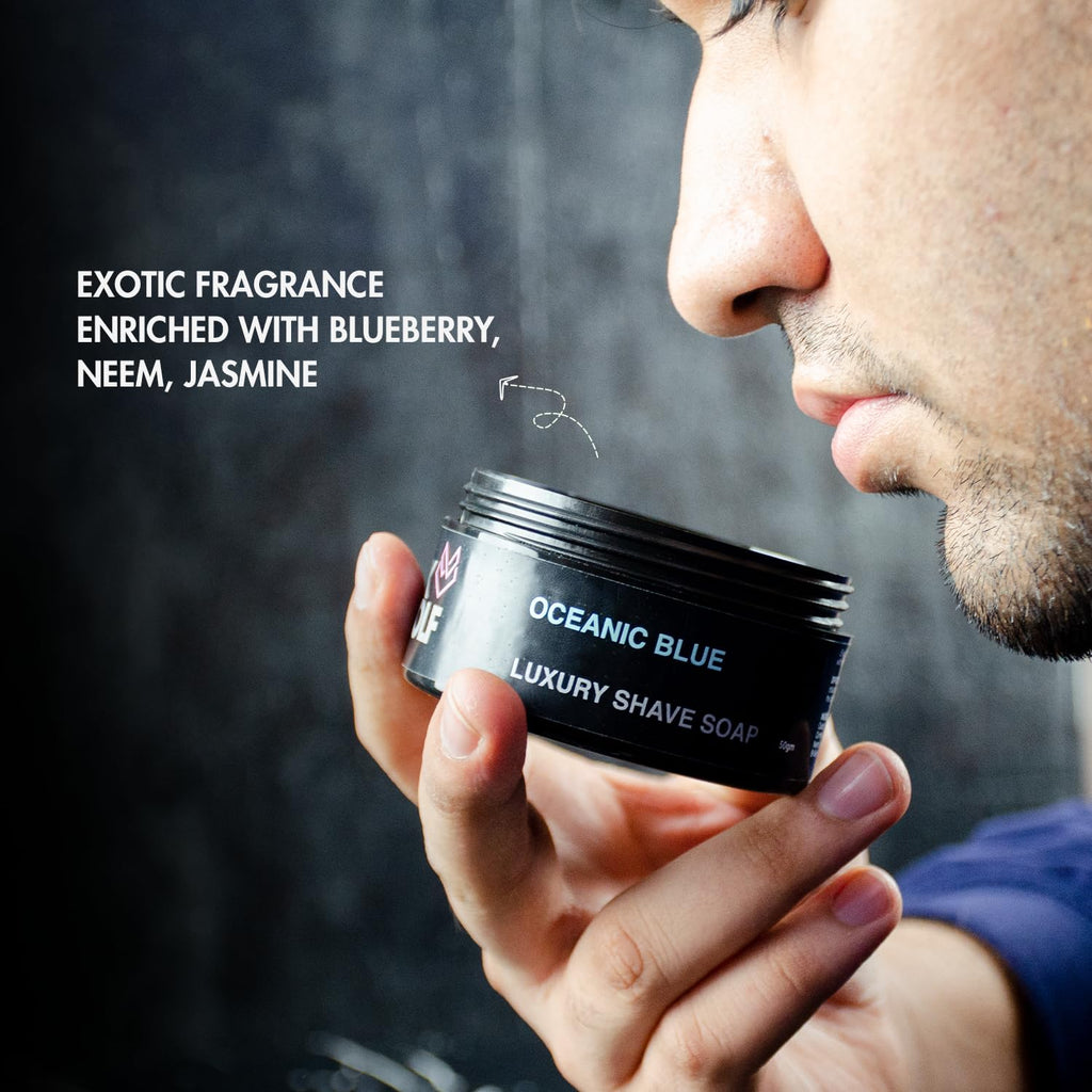 Pink Woolf Oceanic Blue Artisan Shaving Soap for Men | Fresh Aquatic Cologne Scent | Rich Lather Wet Shaving Soap | Traditional Luxury Shave Soap for Sensitive Skin