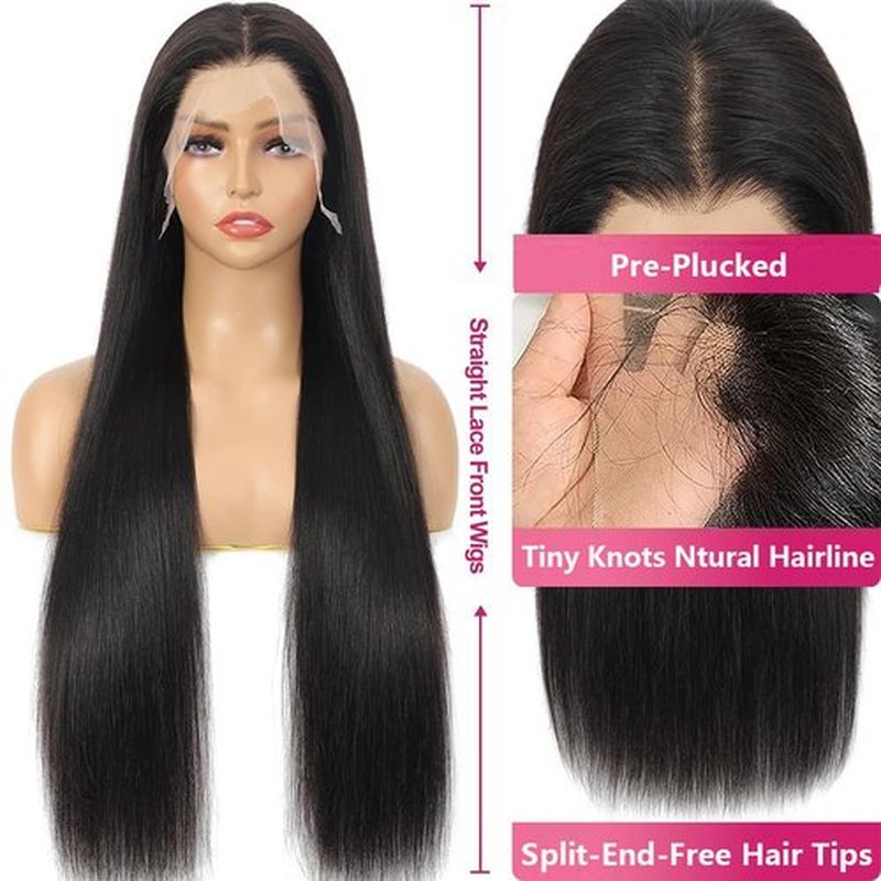 KORENGI 26 Inch 13x6 Lace Front Wigs Human Hair Pre Plucked HD Transparent Lace Frontal Wig 100% Virgin Human Hair Tiny Knots Natural Hairline with BabyHair (1B Black, 26 Inch)