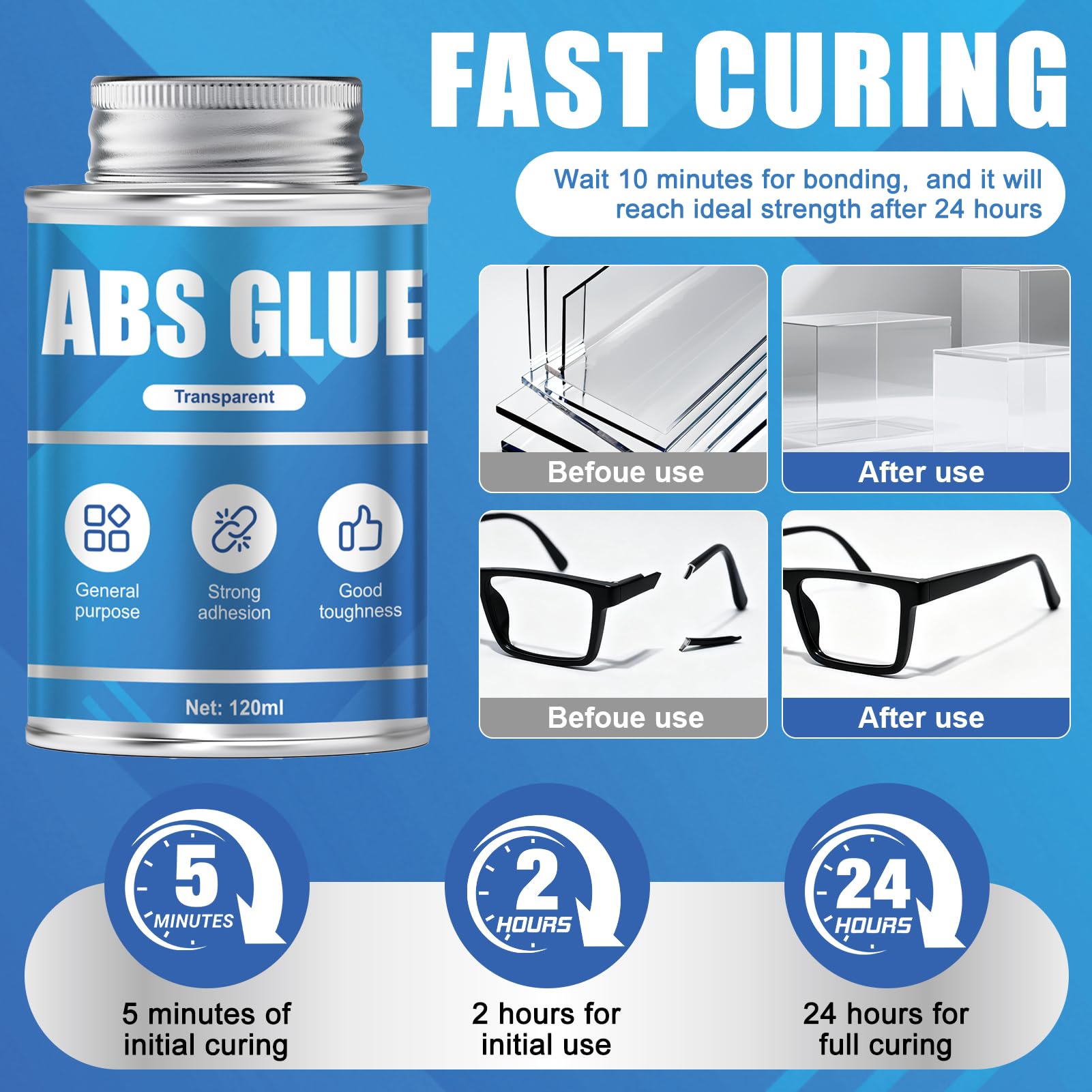 kuailaya ABS Glue, Glue for Plastic ABS Cement High Bonding Strength Waterproof High Versatility for Bonding PP ABS PVC Acrylic Miniatures Model Craft and Other Plastic, 120ml