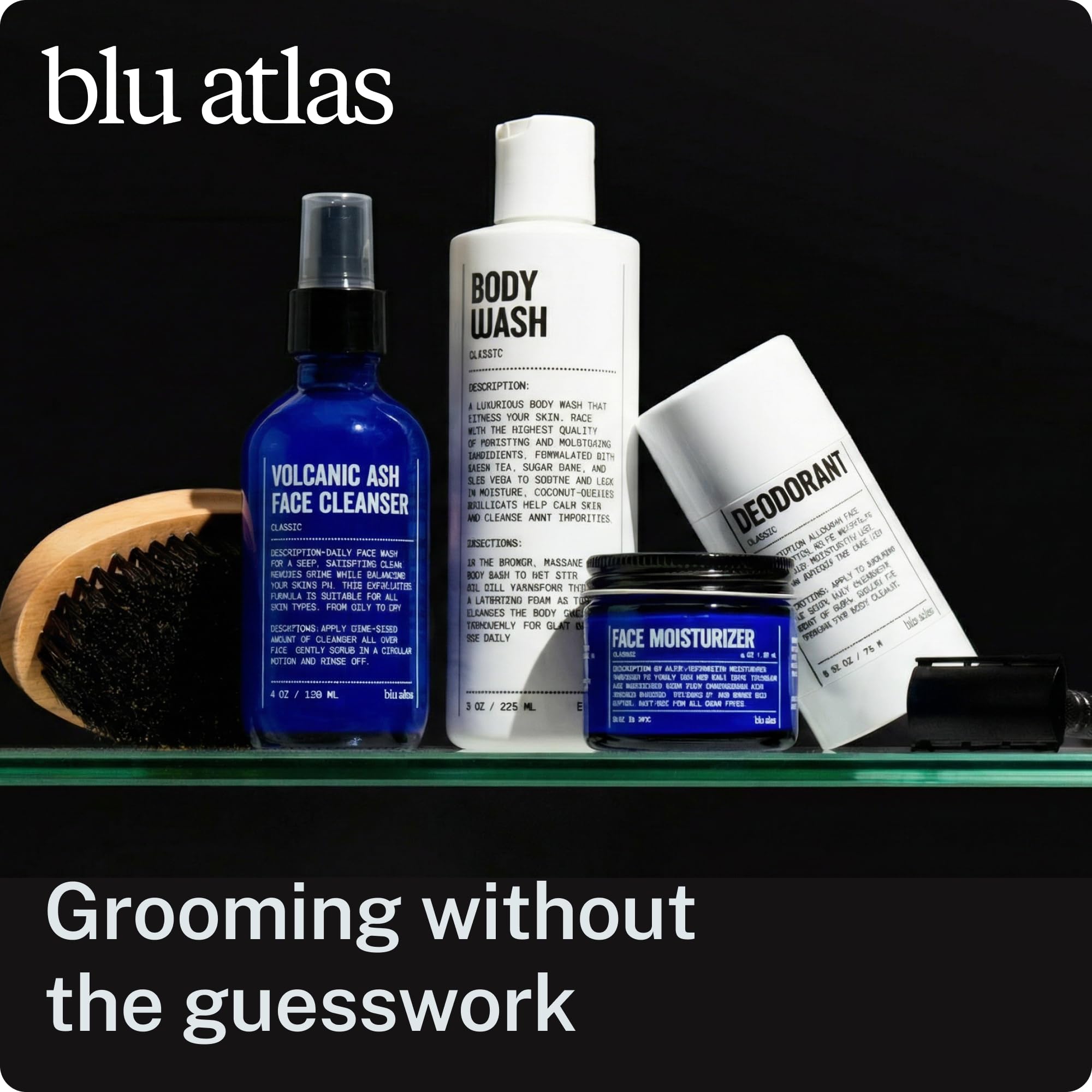 Blu Atlas Volcanic Ash Face Cleanser for Men with Vitamin C, Gentle Daily Exfoliating Facial Cleanser for Dry, Normal & Sensitive Skin – Fragrance Free, 4 oz