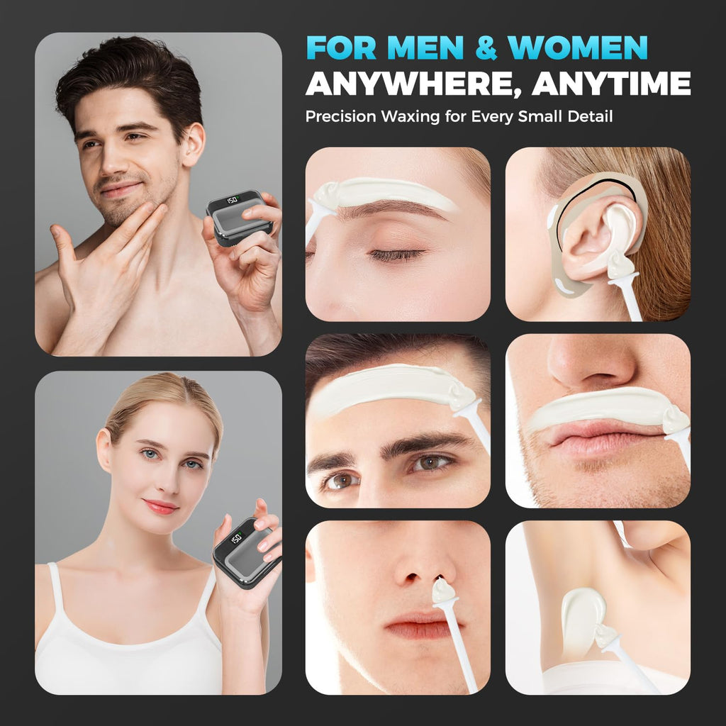 FullWoyi Nose Wax Kit Men,Nose Hair Waxing Kit with Adjustable LED Display,Ear Hair Removal Kit for Men Women 100 g Wax 70 Applicators,Constant Temp,USB Heated,Pocket-Size,Black