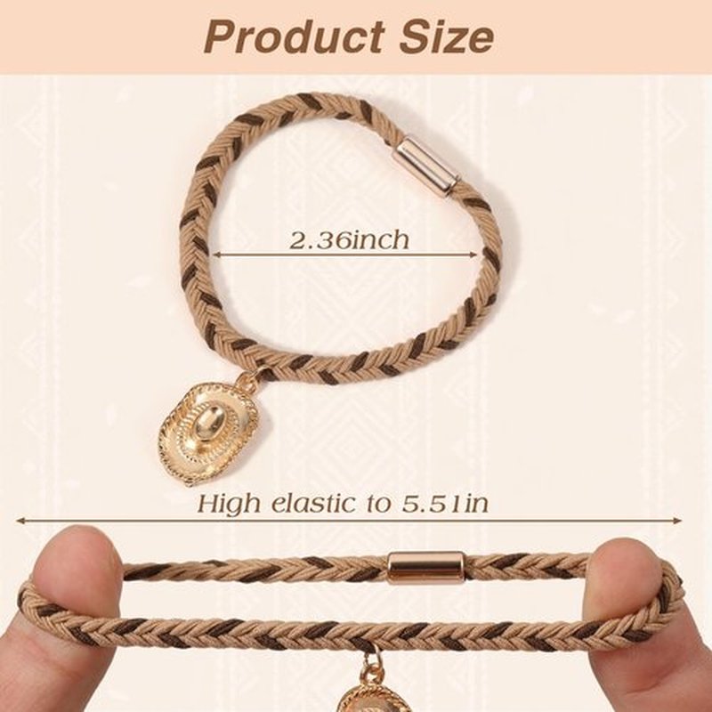 6 PCS Hair Ties Bracelets for Women, Boho Hair Ties for Thick & Thin Hair, Elastic Hair Bands That Double as Stylish Jewelry, Dual-Use Stretch Bracelets, Hand-braided Ponytail Holders, Cow Boy Pendant