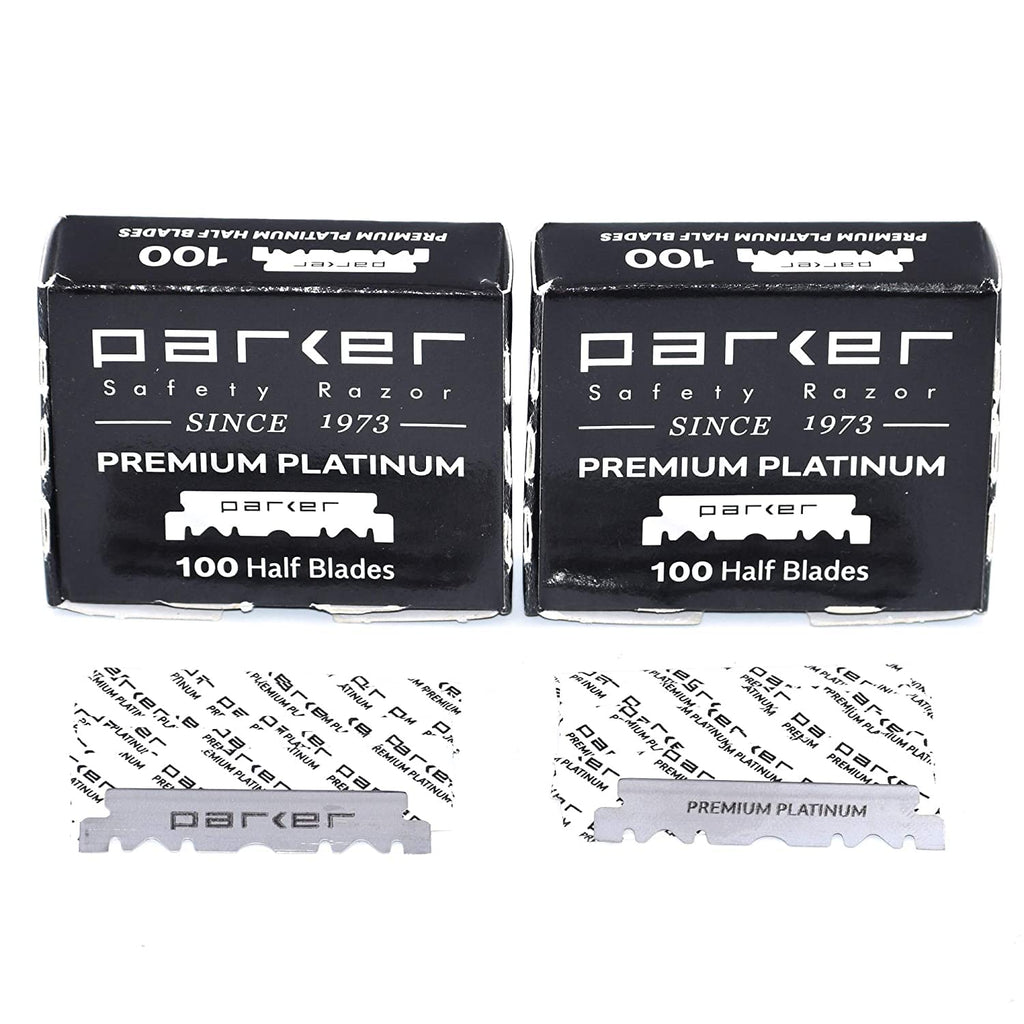 Parker Premium Platinum 1/2 Blades, ** 200 Count **, For Professional Barber Razors, Shavette Razors and Disposable Blade Straight Razors that accept Half of a Double Edge Razor Blade