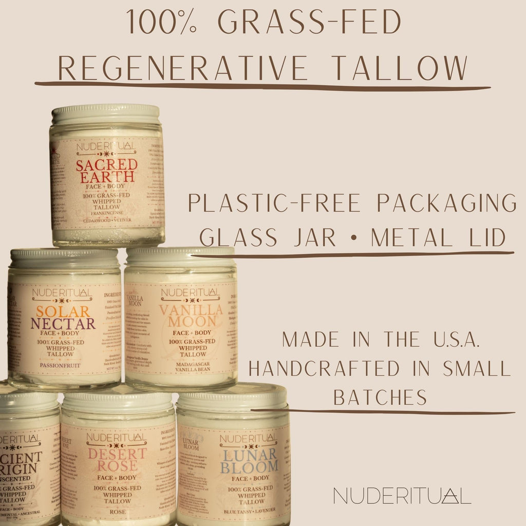 100% Grass-Fed Beef Tallow – Whipped Body Butter Moisturizer for Face & Body – USA Made Natural Lotion Alternative for Dry, Sensitive Skin – 4 oz (Sacred Earth – Cedarwood, Frankincense & Vetiver)