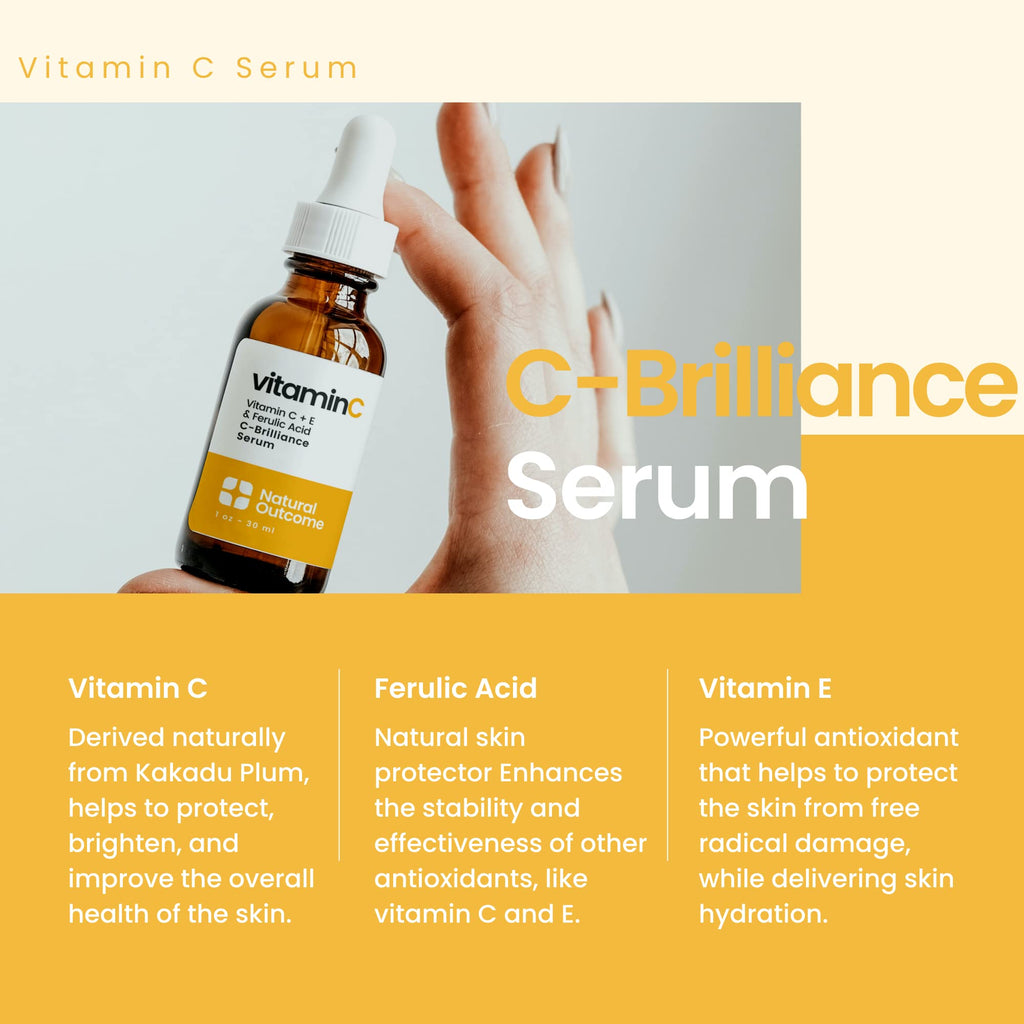 Natural Outcome Face Serum Set Hydrating Hyaluronic Acid and Vitamin C Face - Pack of Two Anti Aging Facial Serum Kit 1 oz Each, Vegan, Cruelty Free & Fragrance Free
