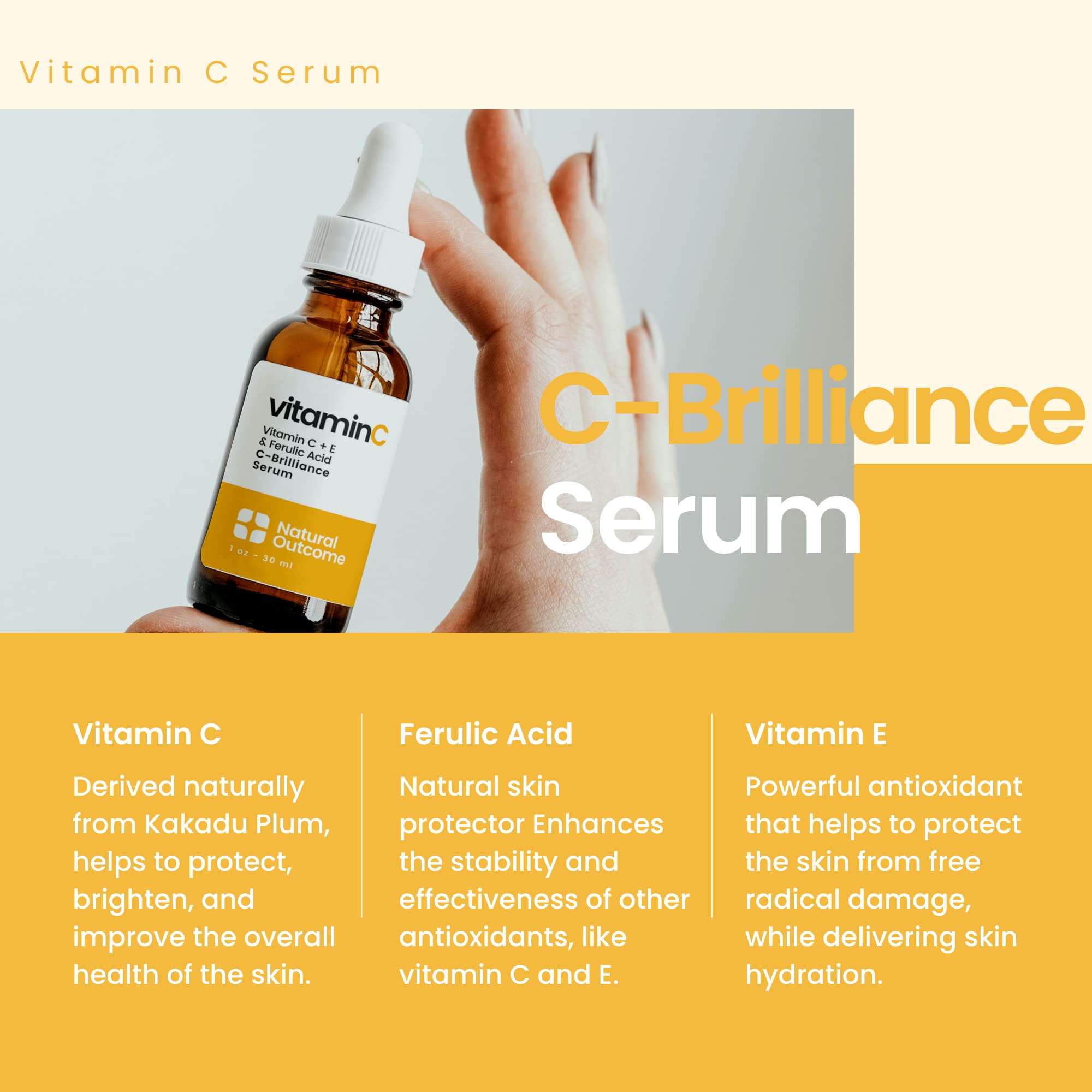 Natural Outcome Face Serum Set Hydrating Hyaluronic Acid and Vitamin C Face - Pack of Two Anti Aging Facial Serum Kit 1 oz Each, Vegan, Cruelty Free & Fragrance Free