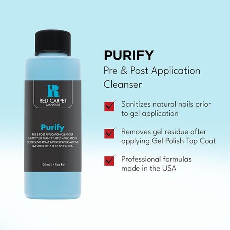 RC Red Carpet Manicure Purify Pre & Post Gel Cleanser - Removes Tacky Residue for High-Shine Finish | 4 Fl. Oz.