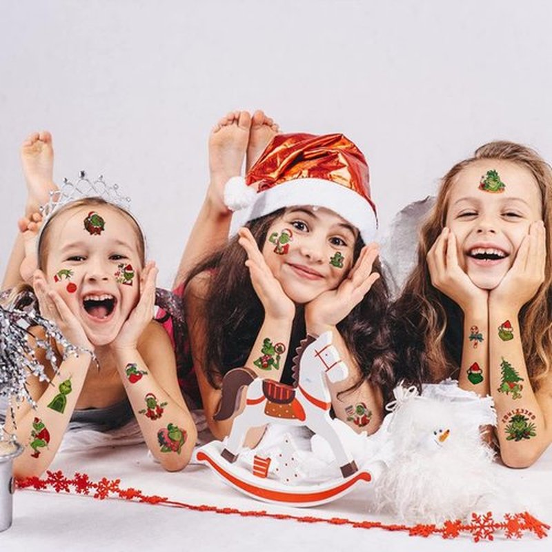 12 Sheets Christmas Temporary Tattoos, Christmas Birthday Party Supplies Christmas Party Decorations Xmas Party Favors for Holiday Tattoos Gifts Fake Tattoos Goodie Bag Fillers