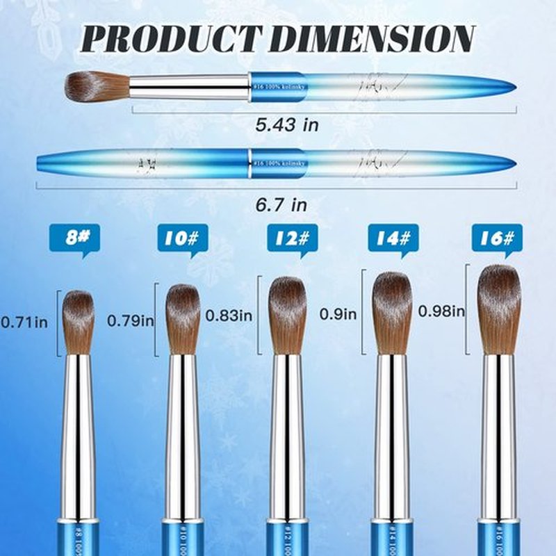 Kolinsky Acrylic Nail Brush Size 8 Round Shaped Oval Blue Metal Handle Nail Brush Nail Art Brush Professional Nails Brush for Nail Tech and Beginner