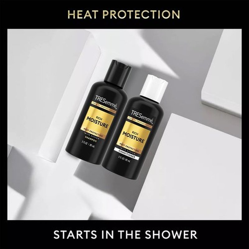 TRESemmé Travel Shampoo and Conditioner Set, Rich Moisture 24-Pack (12 Sets), Detangler, Frizz Control + Heat Protection, 3 Oz Ea