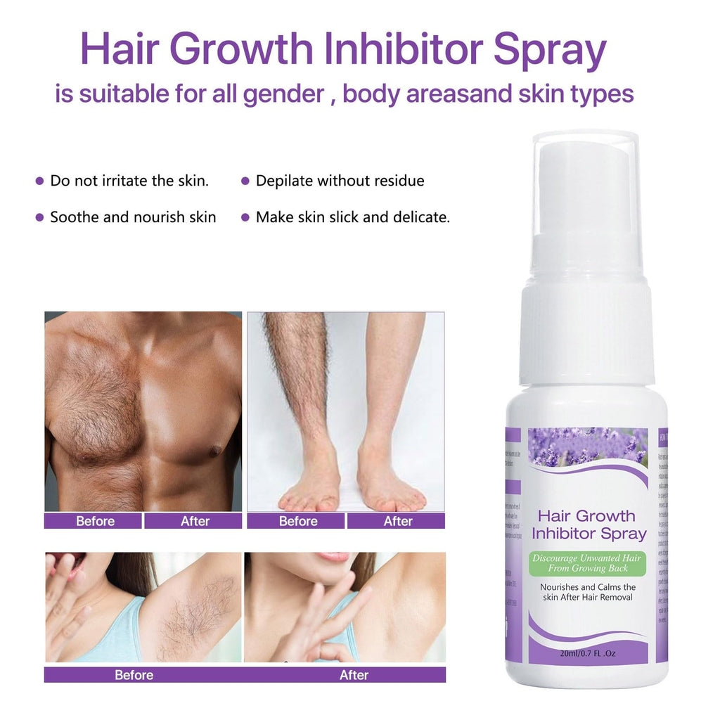 Hair Growth Inhibitor for Face - 2 Pack Hair Inhibitor 20ml, Painless Hair Removal Inhibitor Spray Slows Regrowth for Body, Face, Legs, Arms, Armpit, After Waxing Care for Women & Men