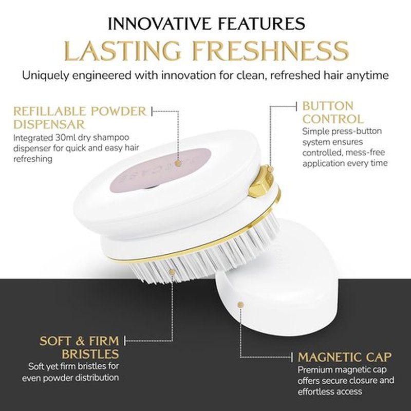 DARCASE Premium Dry Shampoo Brush Applicator - Refillable 30ml Unscented Non-Aerosol for Women