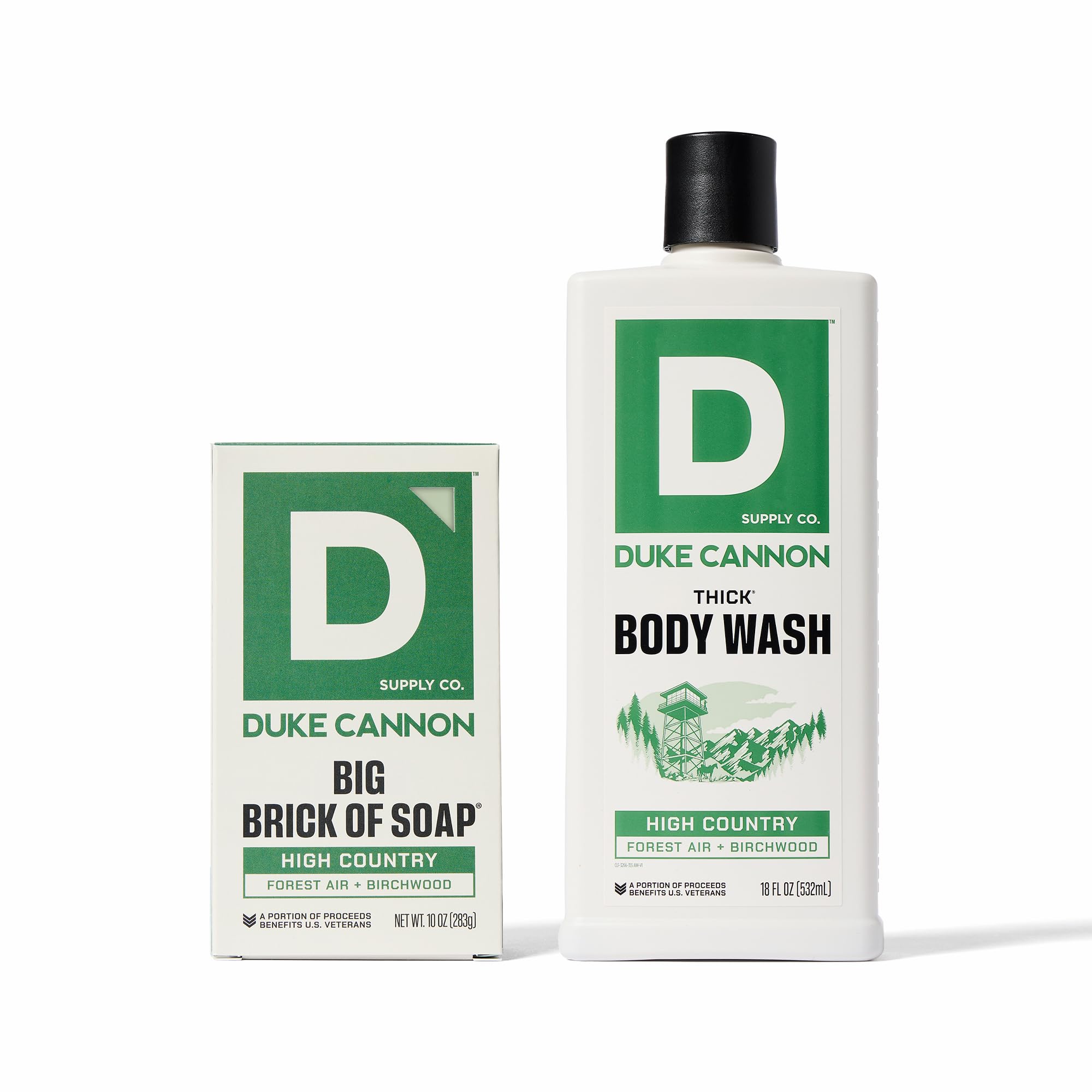Duke Cannon High Country Big Brick of Soap & THICK High Viscosity Body Wash | Birchwood & Tonka Scent | 10oz Triple-Milled Soap Bar & 18oz Extra-Thick Body Wash (2 Pack Bundle)