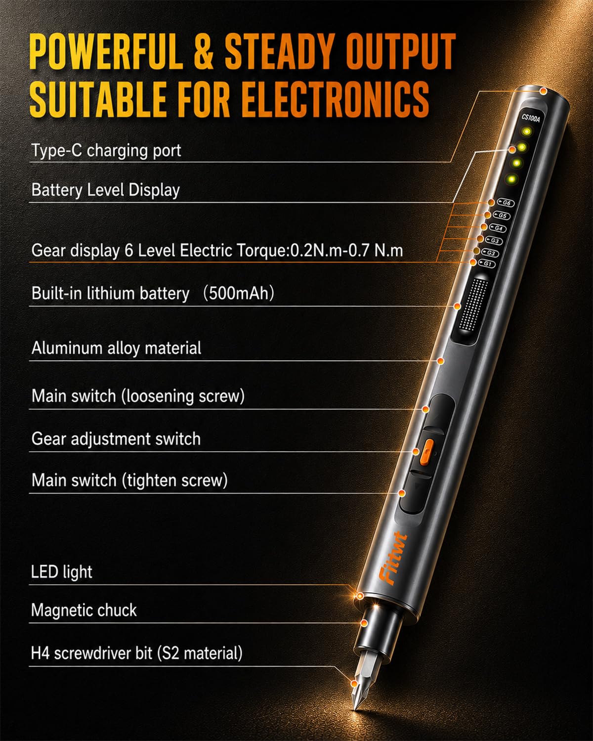 Mini Electric Screwdriver Set with 6 Torque Levels,0.2 to 0.7 N.m Rechargeable Cordless Screwdriver Kit with 67 S2 Magnetic Bits, Precision Screw Driver with LED Light for Electronics Repair,PC,RC