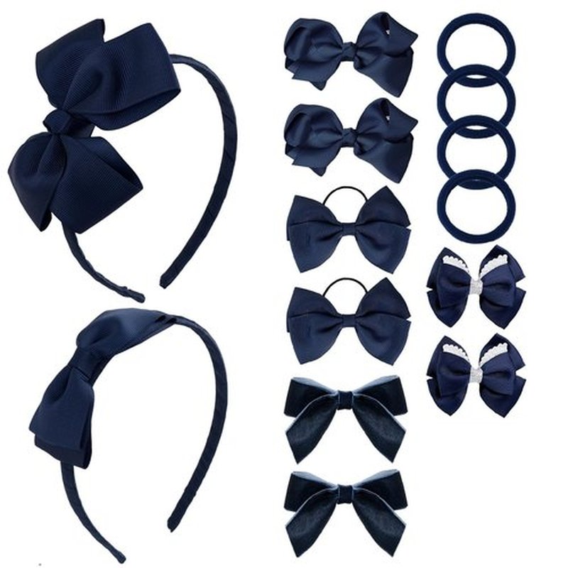 phnydreg Girl Navy Hair Bow Accessories 14 Pieces Uniform Hair Bows Hair Clips Headband for School Toddler Girls