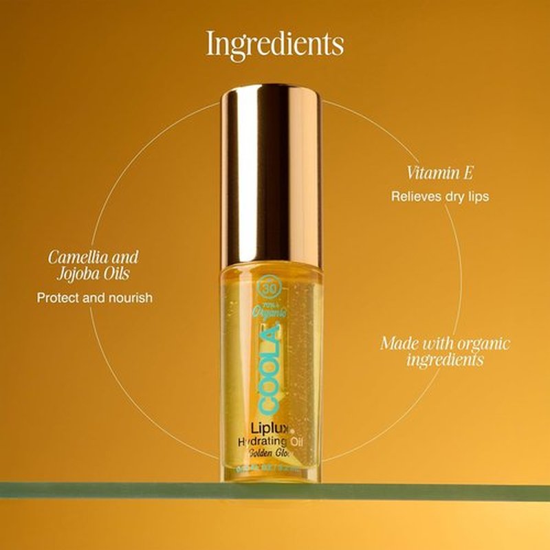 COOLA Organic Liplux Lip Oil - SPF 30 Lip Gloss Sunscreen, Vegan & Gluten-Free, 0.11 Fl Oz