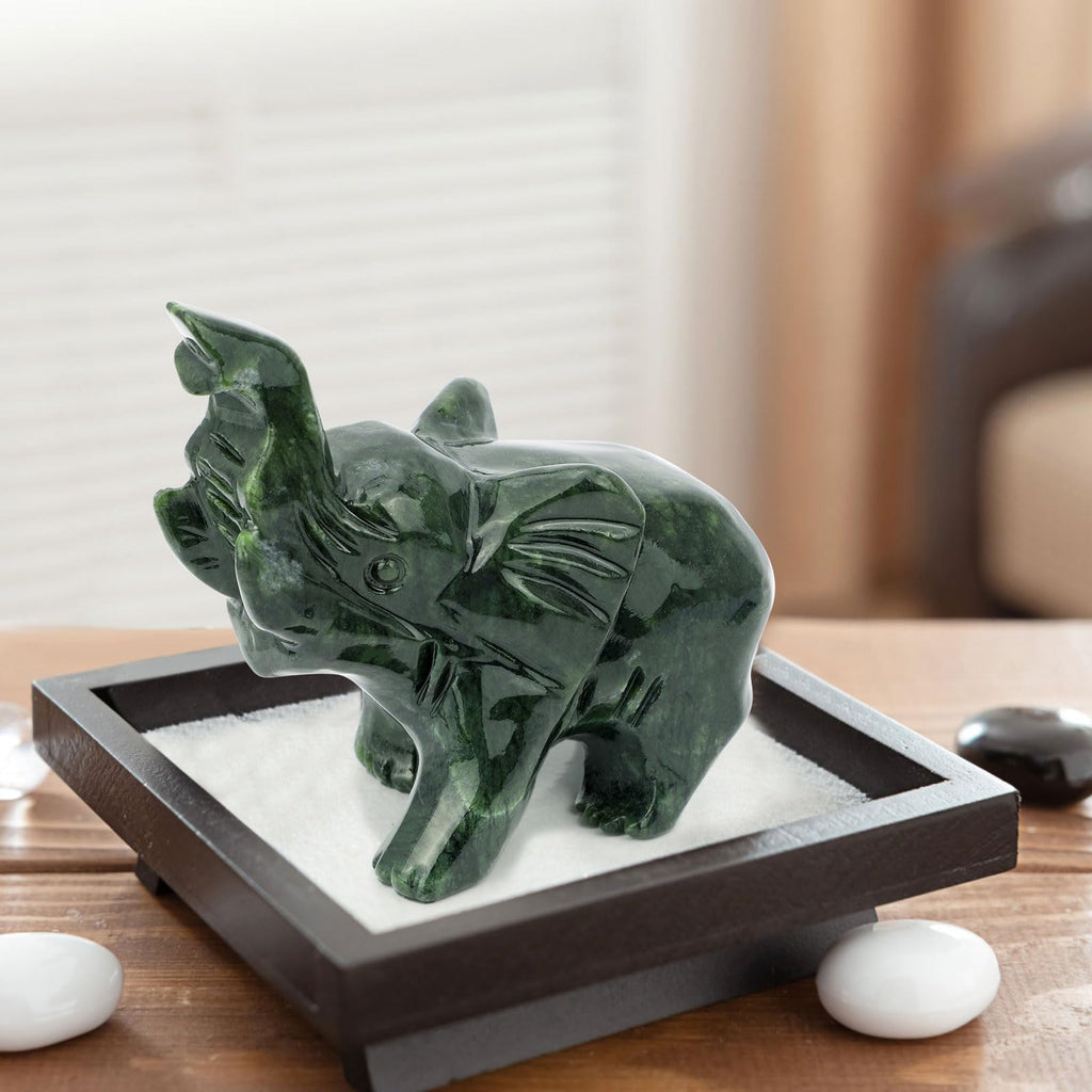 gemshan Jade Green Elephant Statues - Feng Shui Figurine Bring Wealth Lucky for Desk Decor Gift
