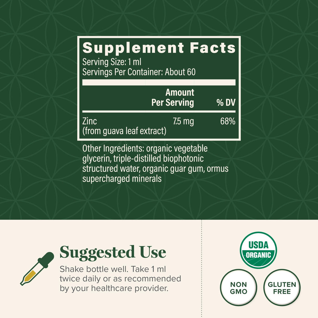 Global Healing USDA Organic Zinc Supplements Liquid - Pure Vitamin Drops for Immune System Boost, Hormone Balance, and Healthy Aging - Natural, Vegan-Friendly, Non-GMO, Organic Zinc Vitamins (2 Fl Oz)