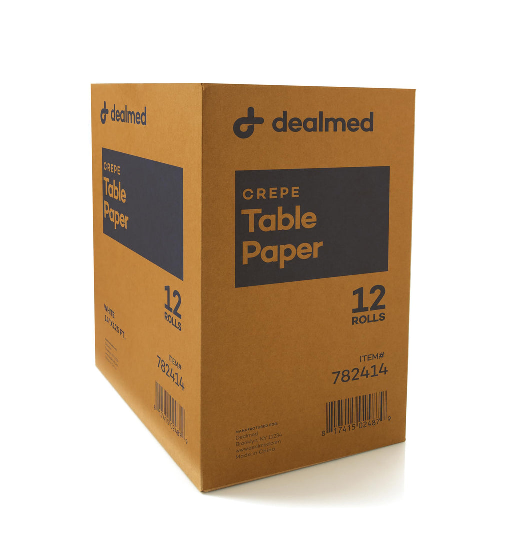 Dealmed Medical Exam Table Paper Roll | Disposable Covers for Doctors, Physicians, Diaper Changing, Waxing, Chiropractor, Tracing, Drawing, Coloring | Crepe, White, 14" x 125', 12 Rolls/Case