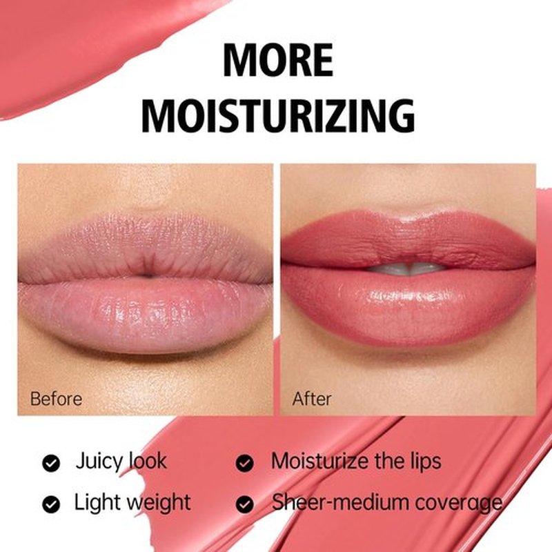 MAKI YIKA Moisture Lipstick - Hydrating Nude Pink Lip Color for Dry Lips | Juicy Finish, MA073 Bare Soul