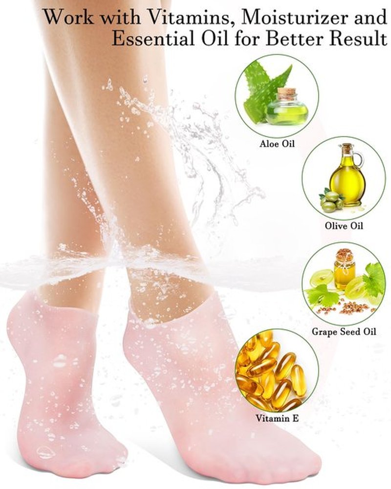 Golbylicc Silicone Moisturizing Socks for Women Dry Cracked Feet, Soft Gel Rubber Socks, Women Foot Care Spa Pedicure Silicone Socks for Cracked Heel and Softening Rough Skin, Calluses (2 Pairs)